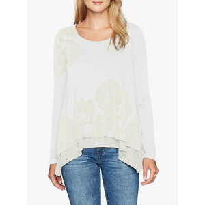 Desigual Sami Layered Metallic Shirt Womens L Floral Knitted Long Sleeve Drapey